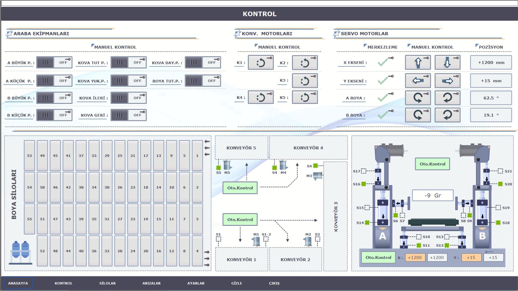 Toz boya tartım kontrol ve servo motor SCADA ekranı
